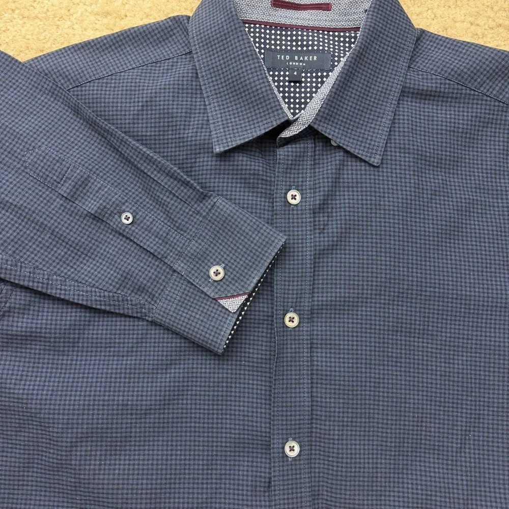 Ted Baker Blue and Black Checkered Button Down Shirt Men's Size 4